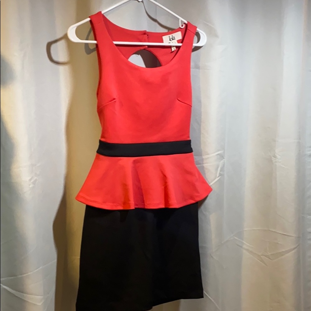 Coral and Black One Shoulder Dress- Size Small